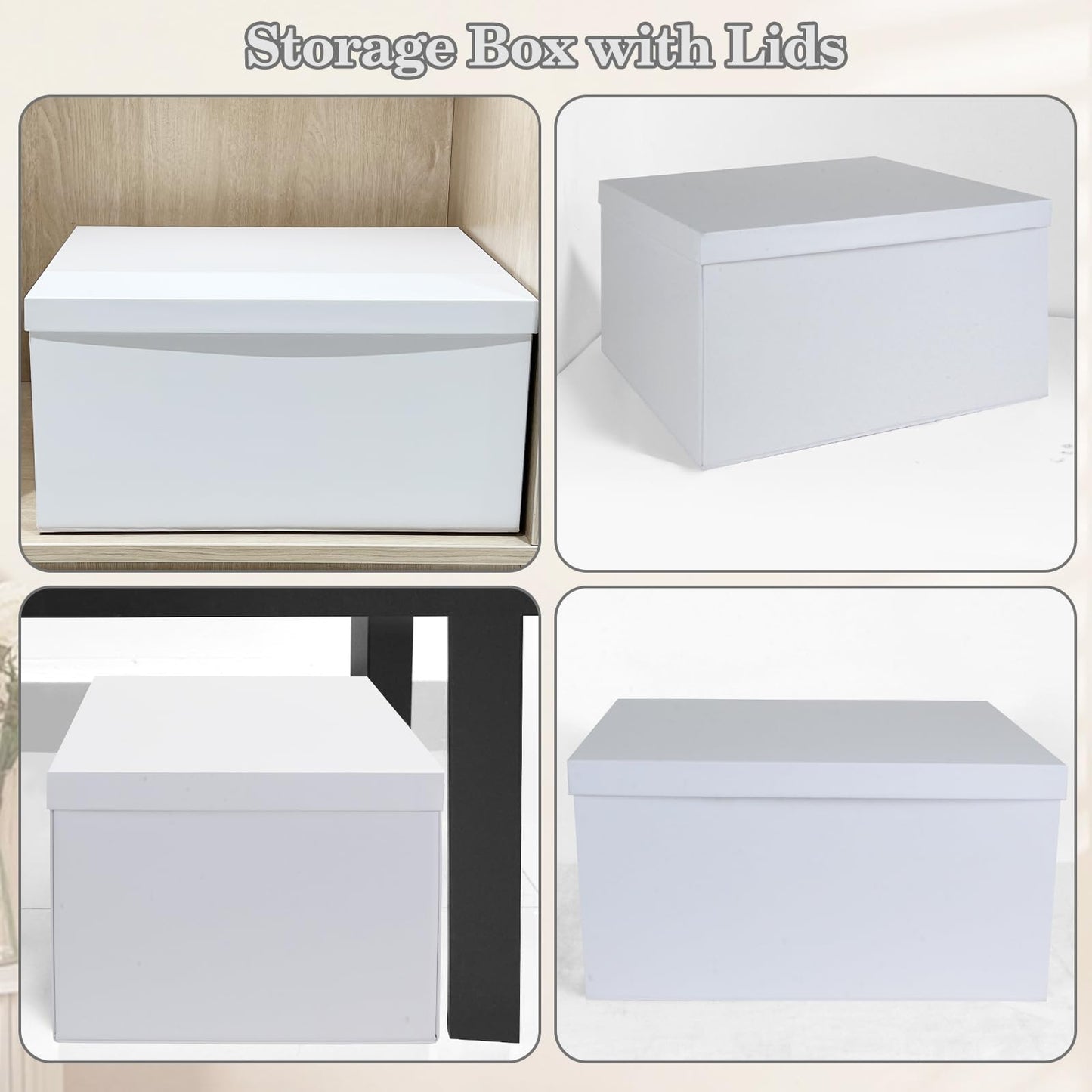 KISPATTI Storage Box, White Storage Boxes with Lids 38 x 28 x 19 cm Large Storage Box with Ribbon Cardboard Storage Boxes for Home Bedroom Living