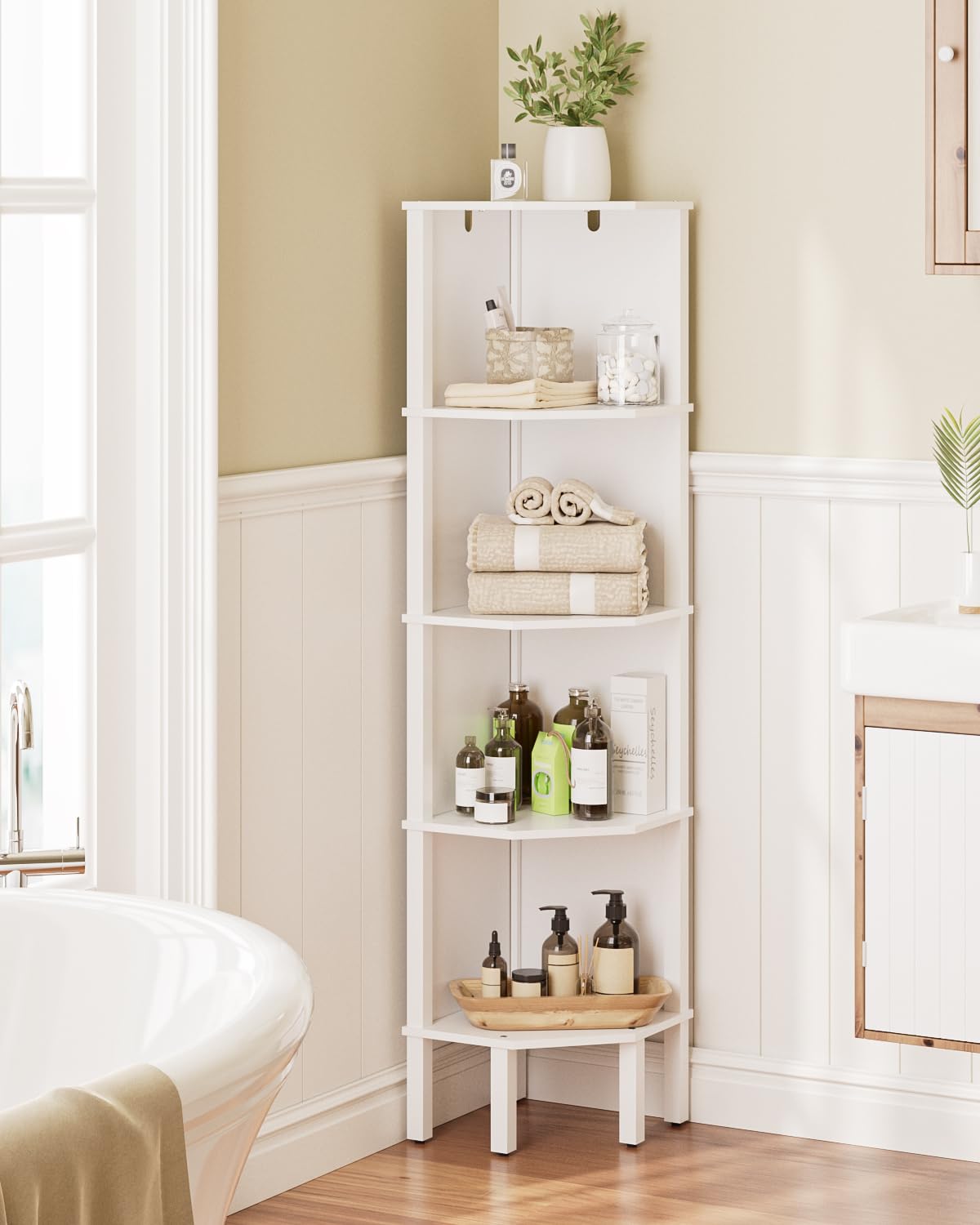Apetaccat Corner Shelf, 4 Tier Corner Modern Corner Bookshelf, Display Corner Bookshelf,Wooden Storage Rack for Living Room,Bedroom,Office,White