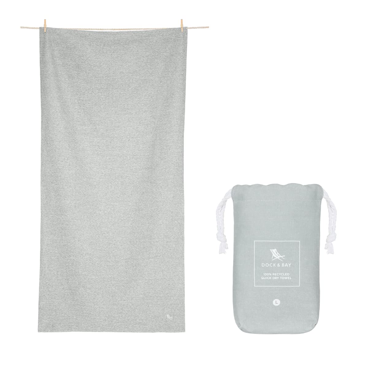 Dock & Bay Beach Towel - Quick Dry, Sand Free - Compact, Lightweight - 100% Recycled - Includes Bag - Essential - Mountain Grey - Large (160x90cm,