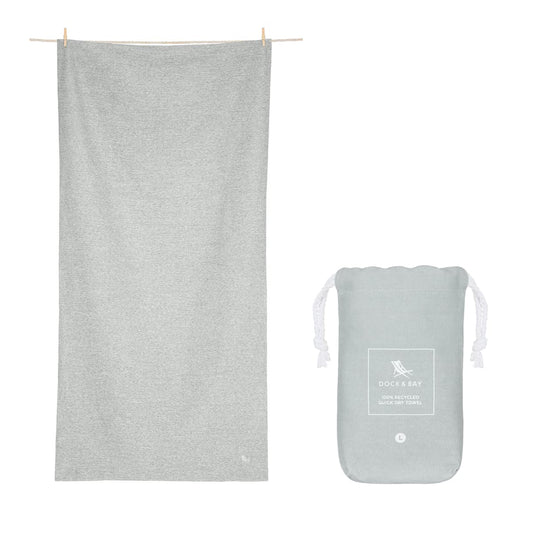 Dock & Bay Beach Towel - Quick Dry, Sand Free - Compact, Lightweight - 100% Recycled - Includes Bag - Essential - Mountain Grey - Extra Large