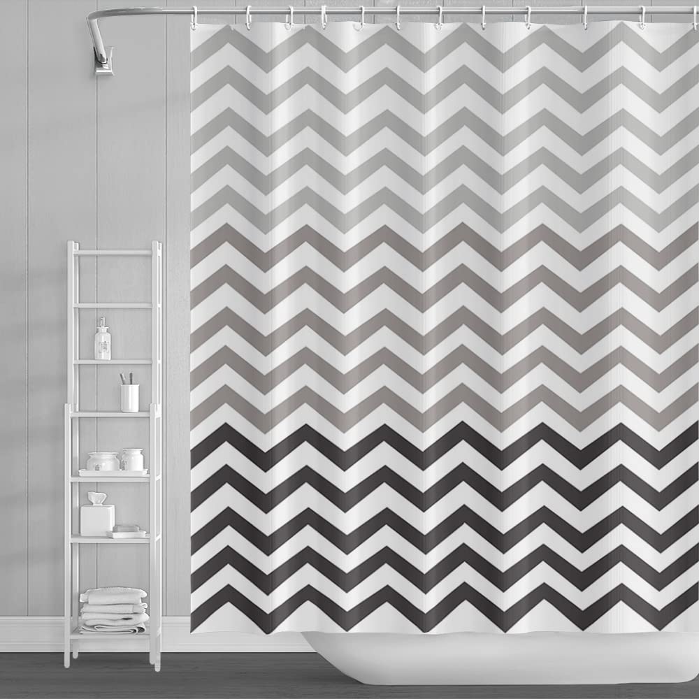 SDOTPMT 122x183cm Wave Stripe Shower Curtain Grey White Horizontal Wavy Zigzag Bath Curtain Abstract Geometric Bathtub Curtain for Kids Bathroom