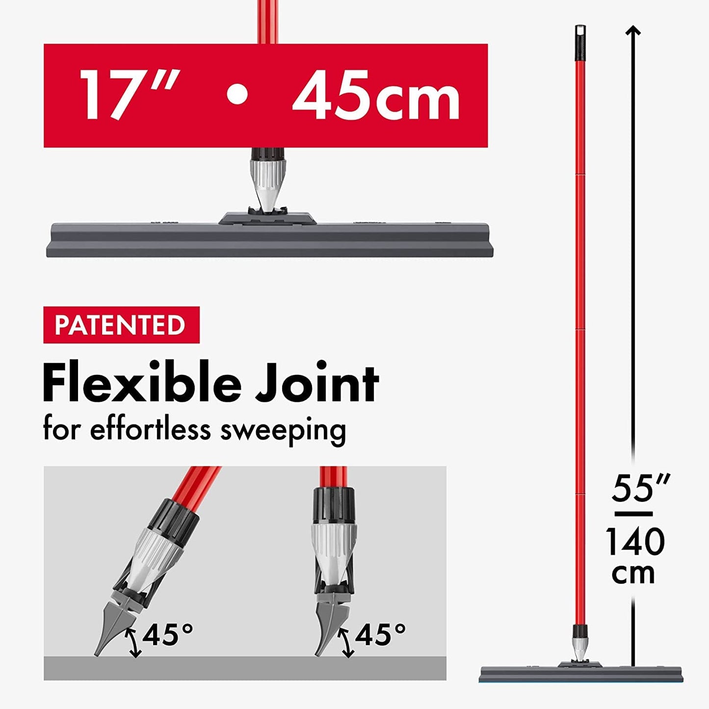 Heavy Duty Concrete Tile Floor Squeegee Silicone Squeegee Broom Floor Scrubber Large Single Rubber Lip Aluminum Long Handle 360° Swivel Garage Shower