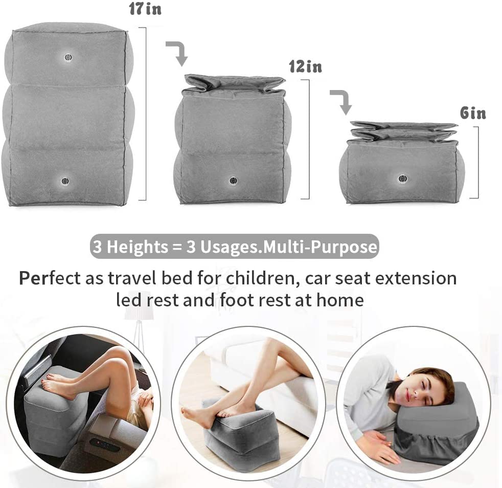 Inflatable Foot Rest Pillow, Yuandream Airplane Footrest Adjustable Height Travel Pillow for Kids, Footrest Pillow for Plane, Train, Car, Home