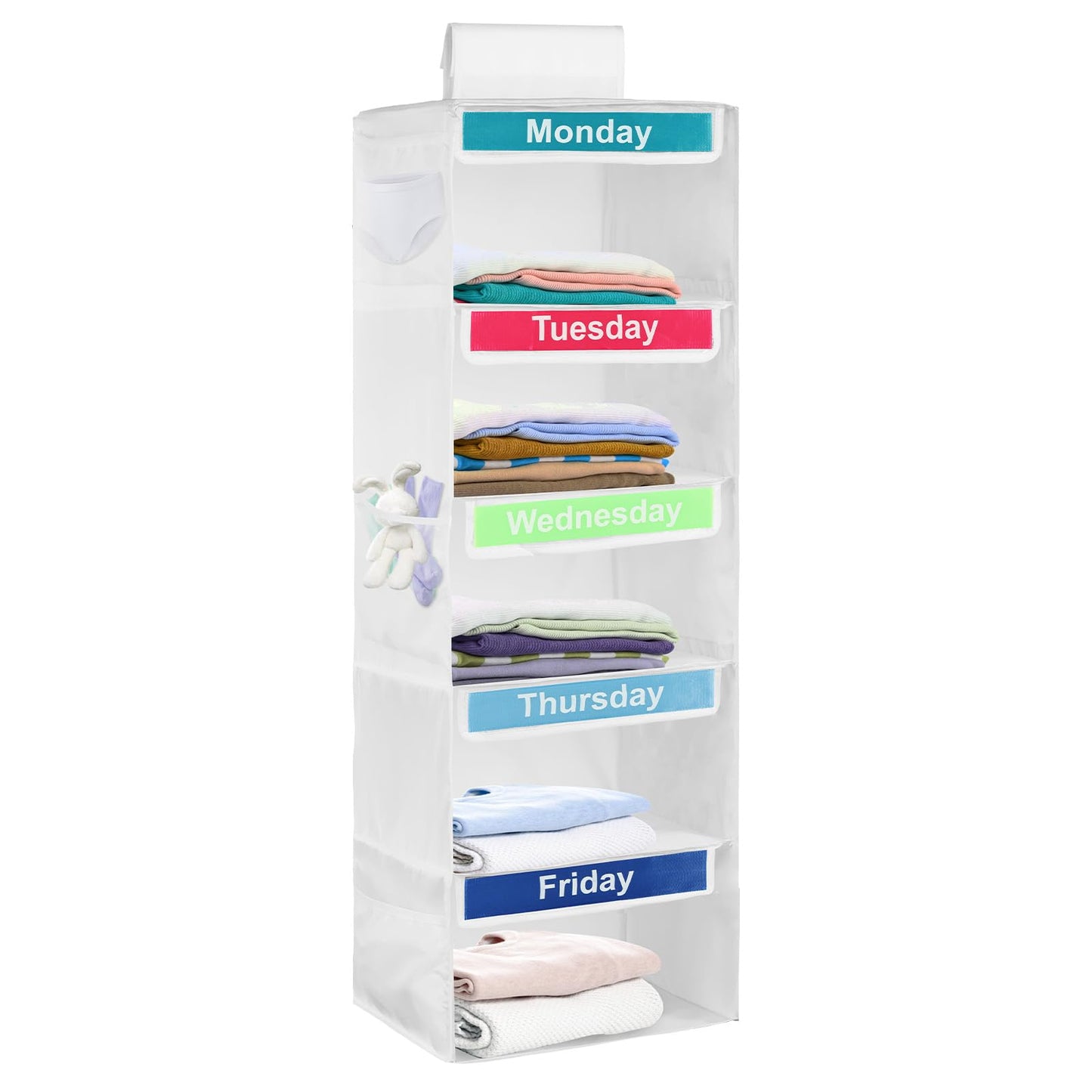 Weekly Clothes Organiser for Kids, 5-Shelf Hanging Storage Organiser for Daily Clothing, Day of The Week Children Clothes Organizer