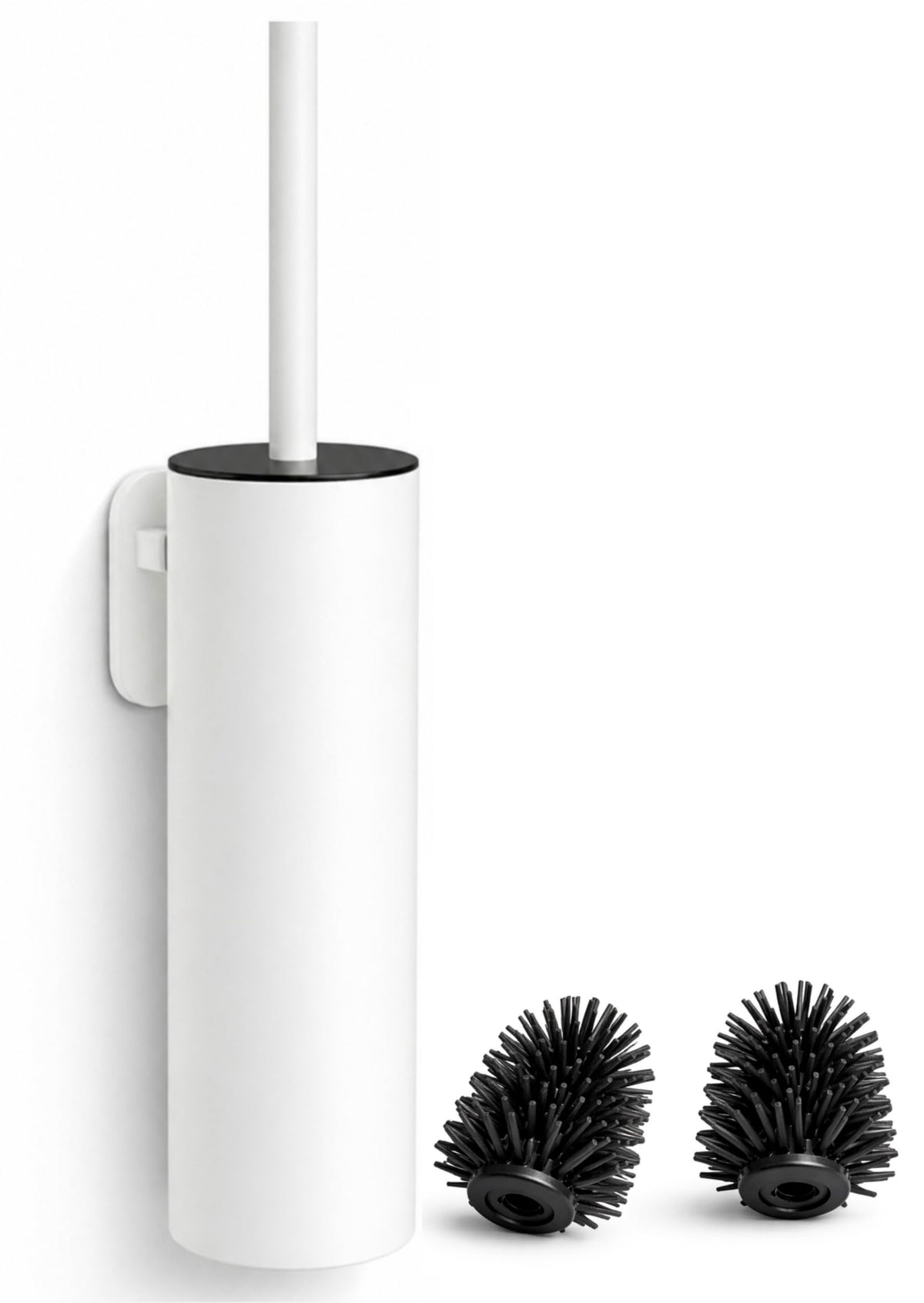 White Wall Mounted Toilet Brush & Holder – Silicone Toilet Brush, Matte White 304 Stainless Steel, Self-Adhesive or Screw Fixing