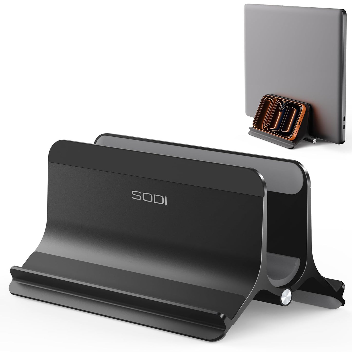 SODI Vertical Laptop Stand Holder for Desk, Automatic Adjustable Multi-Device Organizer, Aluminum Laptop Holder Vertical Compatible with MacBook Pro