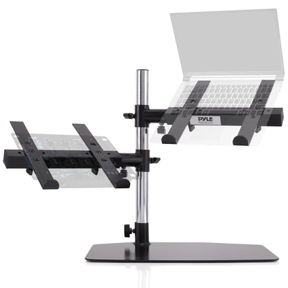 Pyle Dual Tray Laptop Stand Adjustable Height Portable Desk Mount Ergonomic Support for DJ Mixer Workstation Gaming Treadmill Setup
