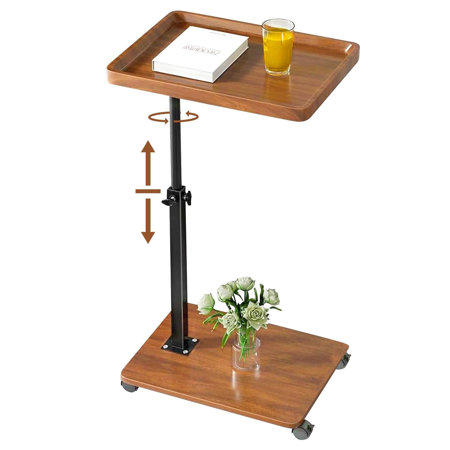 YYW Adjustable C Shaped Side Table with Wheels, 360° Swivel Sofa Table