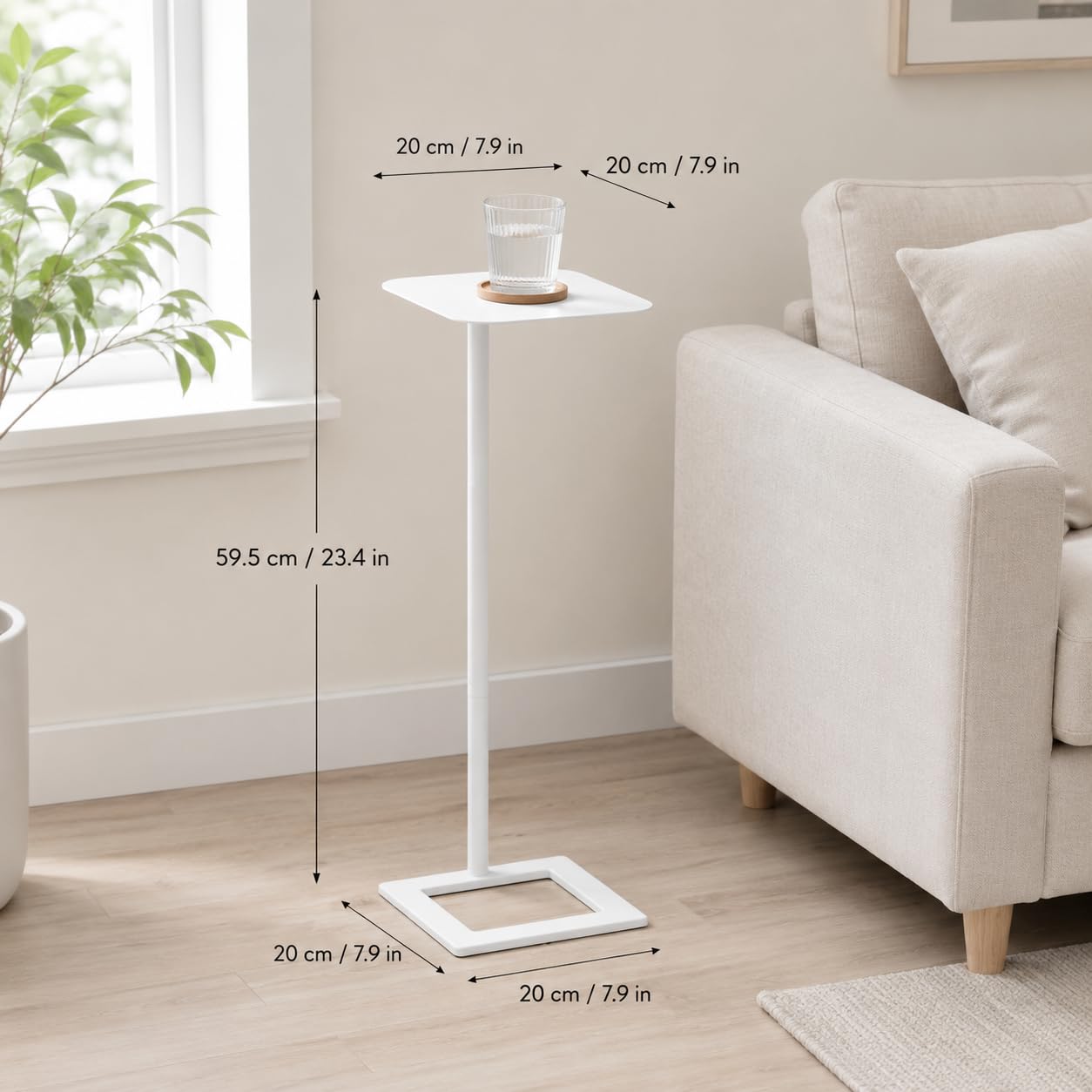 ZEXVIDA Modern Stable C Table End Table, 23.4" Tall, Square, White