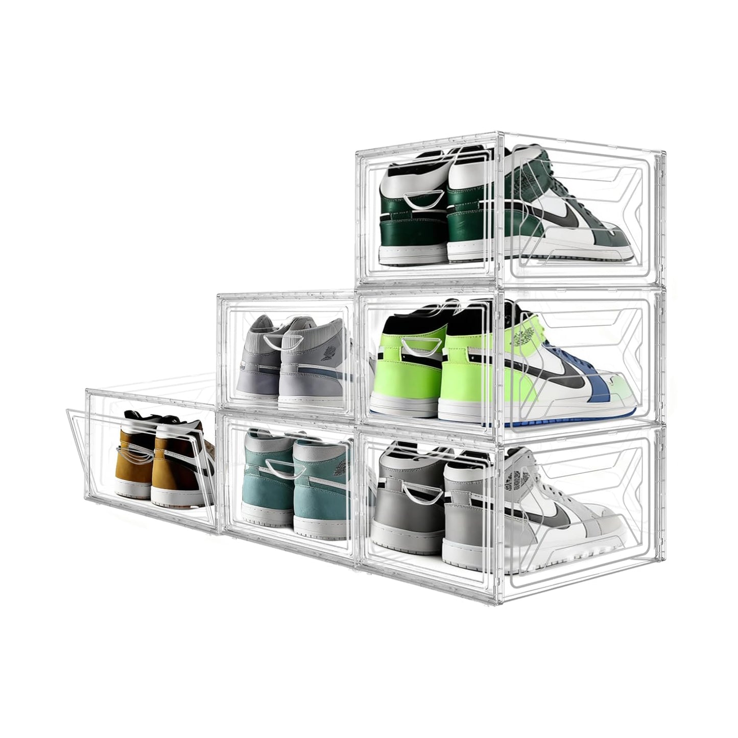 KINGSUSLAY 6Pack Clear Shoe Storage Organizer, XL Shoe Organizer Containers with Lids,Stackable Boxes for Shoes,Golf Caps,Closet,Accessories