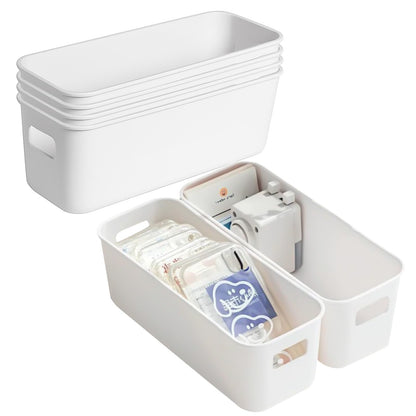 XMSHYODSM Narrow Storage Box, 6 pack Bathroom Storage Baskets, Narrow Storages Box Plastic Storages Baskets with Handles Kitchen Cupboard Organiser