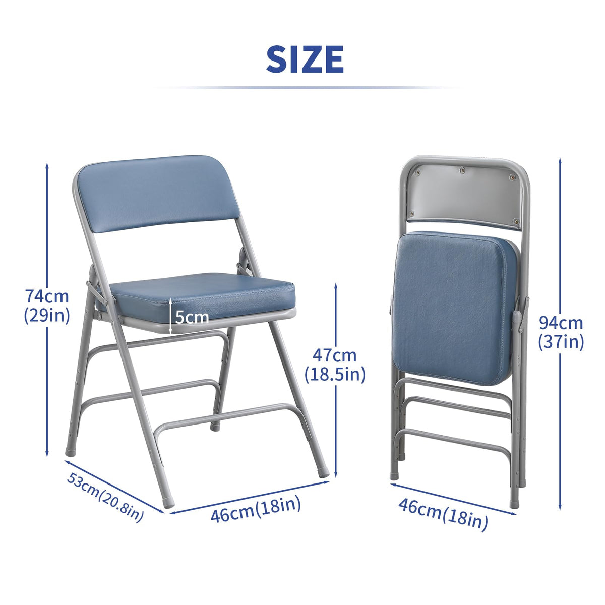 KAIHAOWIN Folding Chairs Ultra Thick Padded Foldable Chair Indoor Comfortable Metal Chairs with Super Soft Cushion -Blue