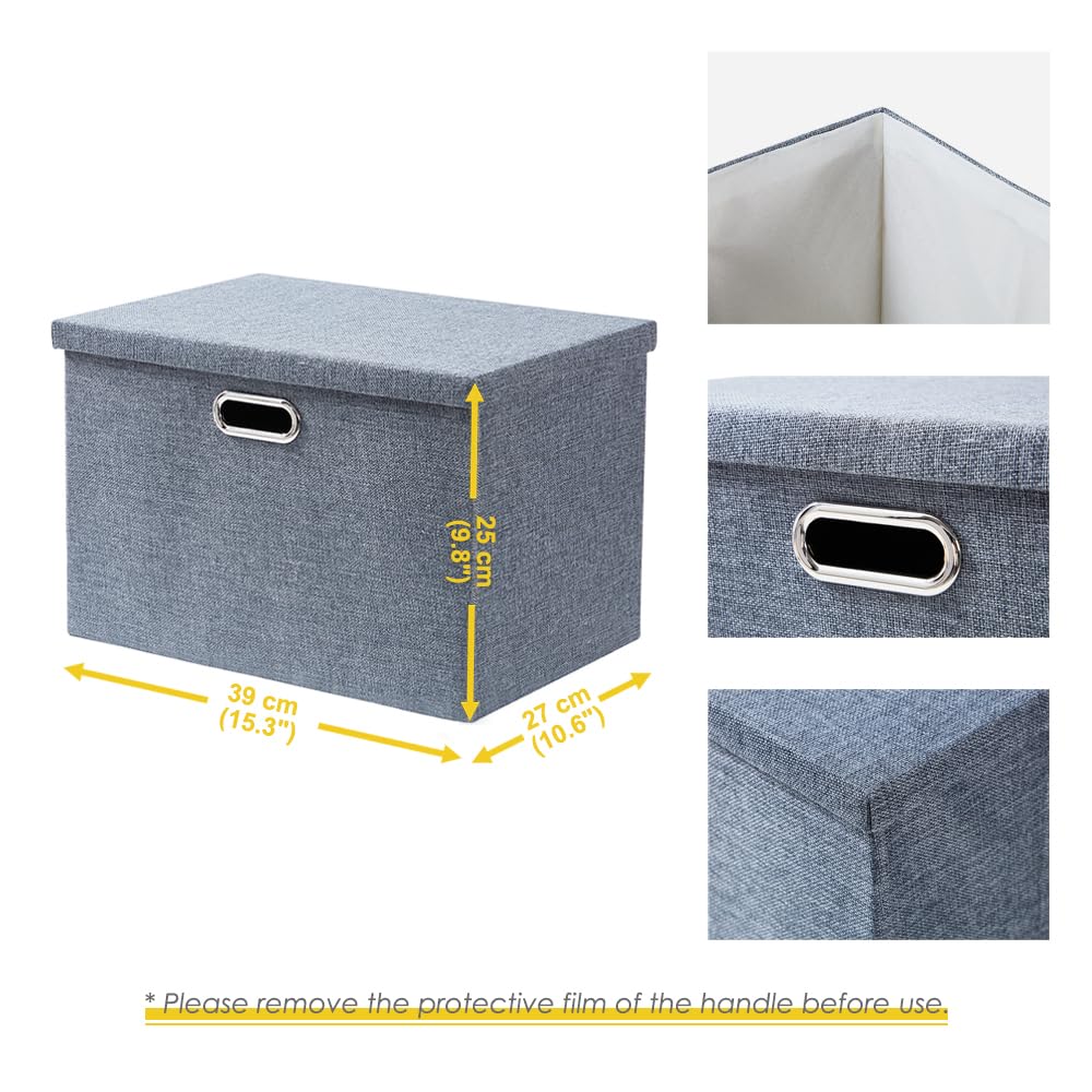 AlphaHome Fabric Storage Boxes with Lids [2 Pack], Foldable Linen Fabric Storage Baskets for Organising Clothes and Toys (Slate Grey, Large)
