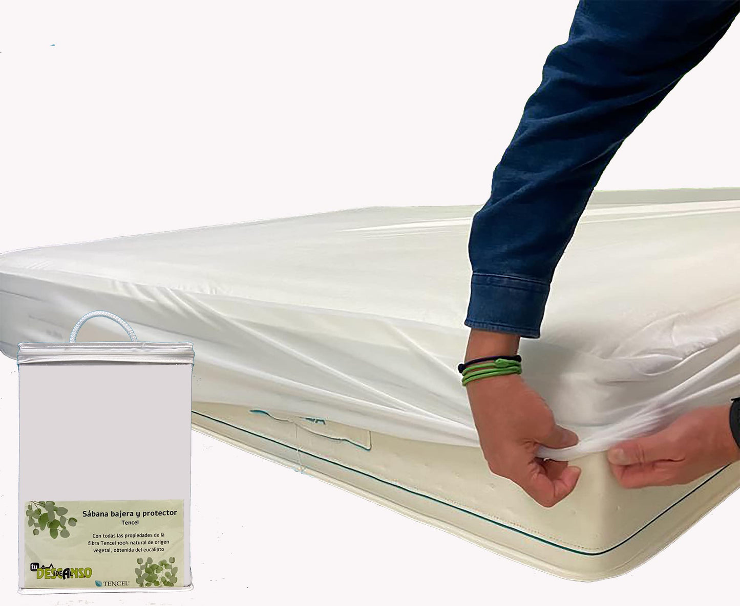 160 Tencel Waterproof and Breathable Mattress Protector, White (160 x 200 cm)