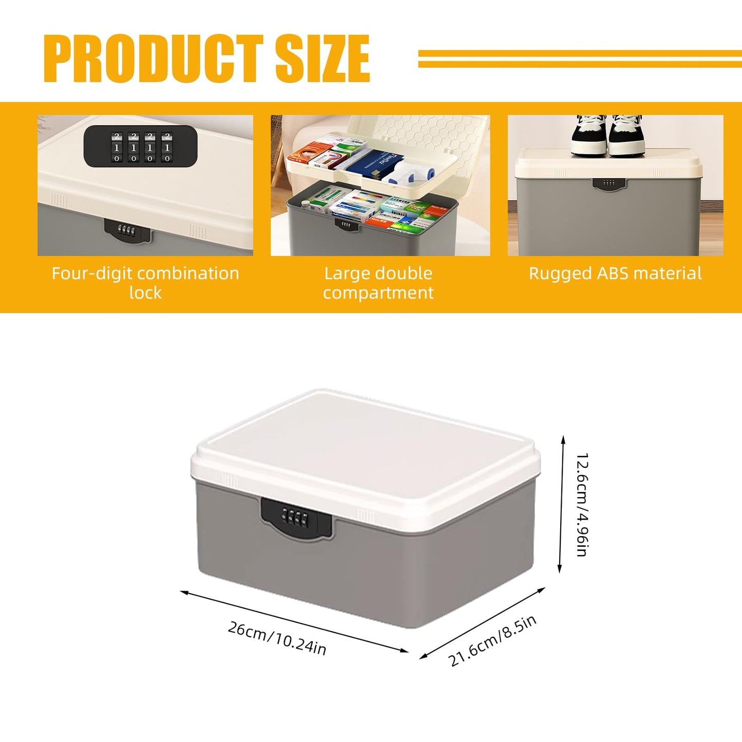 Aartner Lockable Storage Box, Large Medicine Storage Box with 4 Digital Lock, Lock Box with Removable Tray, Lockable Storage Container for Medicine