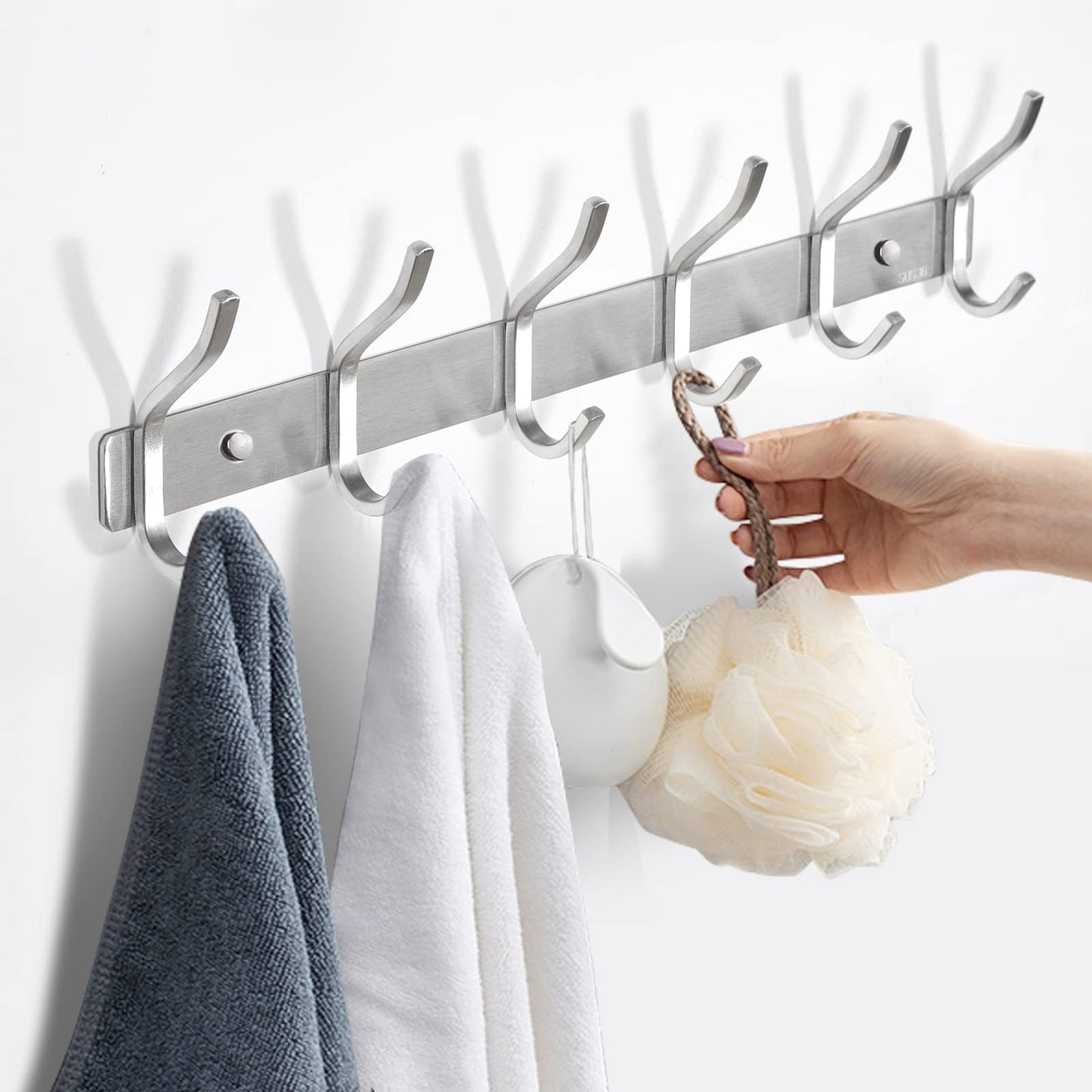 MEIJO Coat Hooks Wall Mounted, Coat Rack Wall Mounted Stainless Steel with 8 Hooks Heavy Duty Coat Hooks for Door, Bedroom, Bathroom, Kitchen