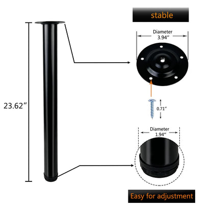 QLLY 60cm/23.6 inch Adjustable Tall Metal Desk Legs, Office Table Furniture Leg Set, Set of 4 60cm, Black