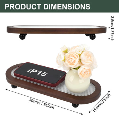 Decorative Serving Tray with Wood Frame and Embossed Clear Acrylic Insert, Oval Shape with Ball Feet, 30x11x3.5cm Stripe