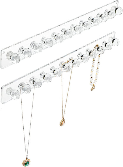 Aegistus 2 Pcs Necklace Holder, Acrylic Necklace Hanger, Wall Mont Necklace Organizer, Jewelry Hooks for Necklaces, Bracelets, Chains Clear