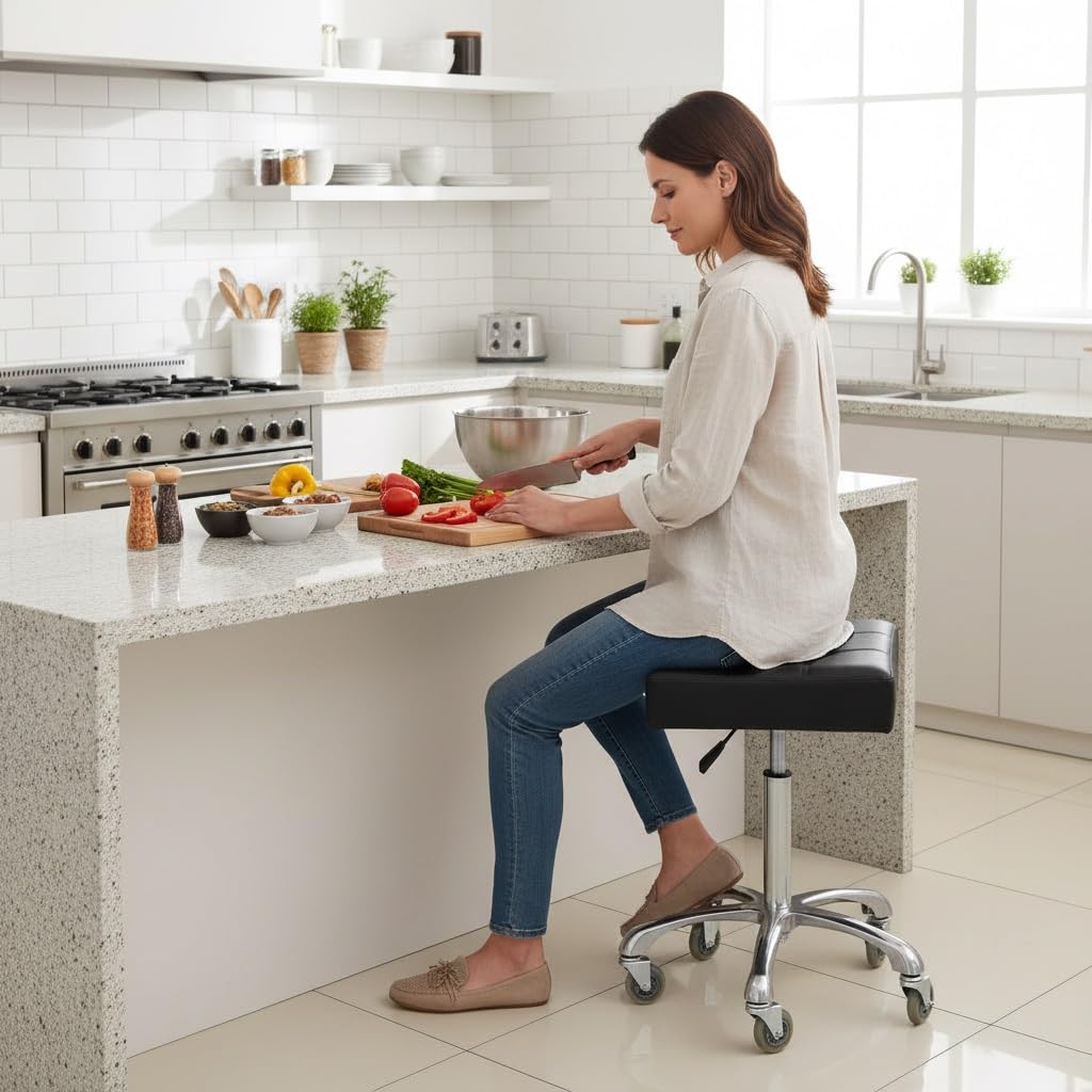Kaleurrier Heavy Duty Stools with Wheels: Adjustable Lab Seat Shop Stools
