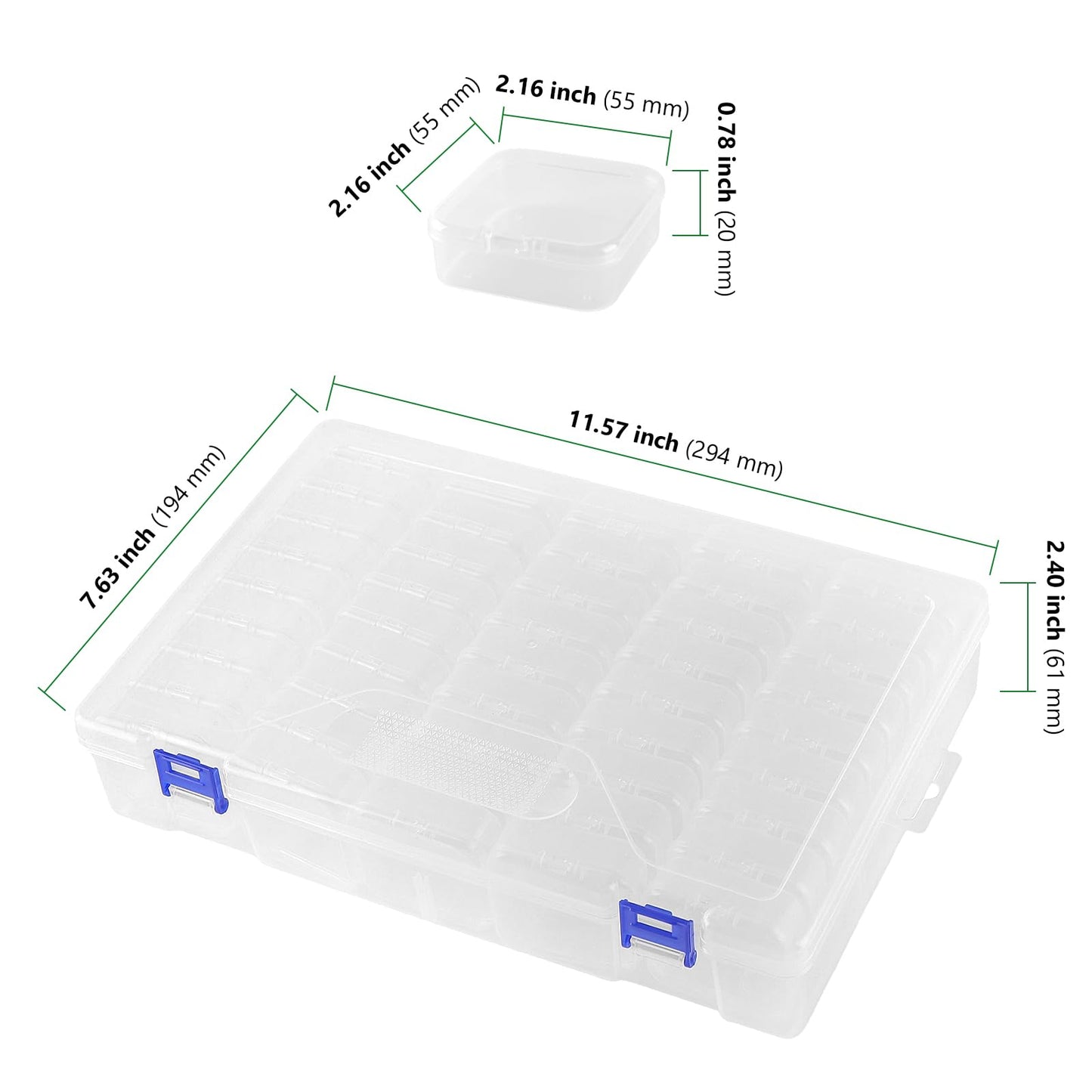 HAKZEON 2 Pack 92 Grids Small Bead Organisers, Clear Bead Storage Containers with Hinged Lid for Diamond Painting Accessories, Jewellery Making