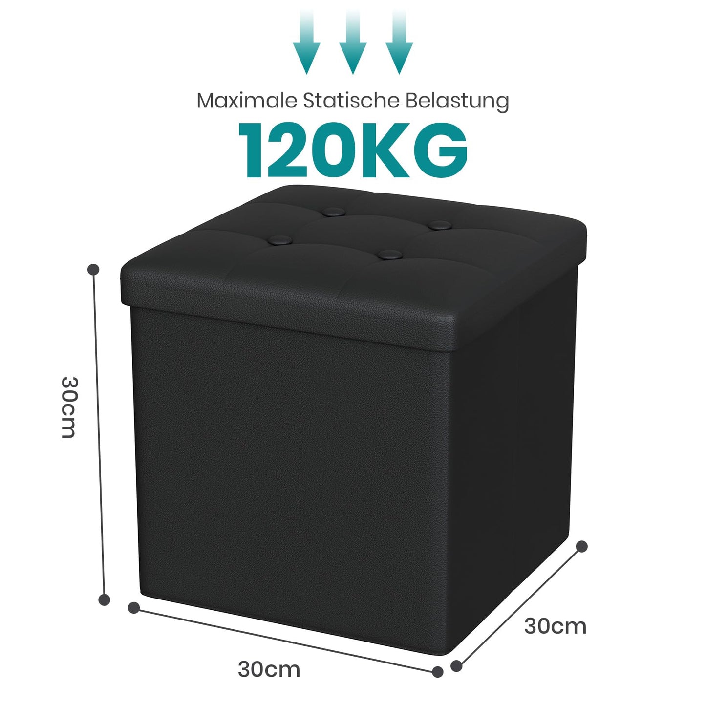 Oak & Tea PU Leather Storage Ottoman, Foldable Seat Stool with Storage, Small Cube Footrest Pouffe, Compact Storage Bench for Living Room, Bedroom