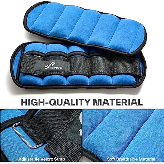 Sportneer Ankle Weights Adjustable Ankle Weights Set Wrist Strap 0.45kg - 2.25kg Each Ankle, 0.9kg - 4.5kg a Pair
