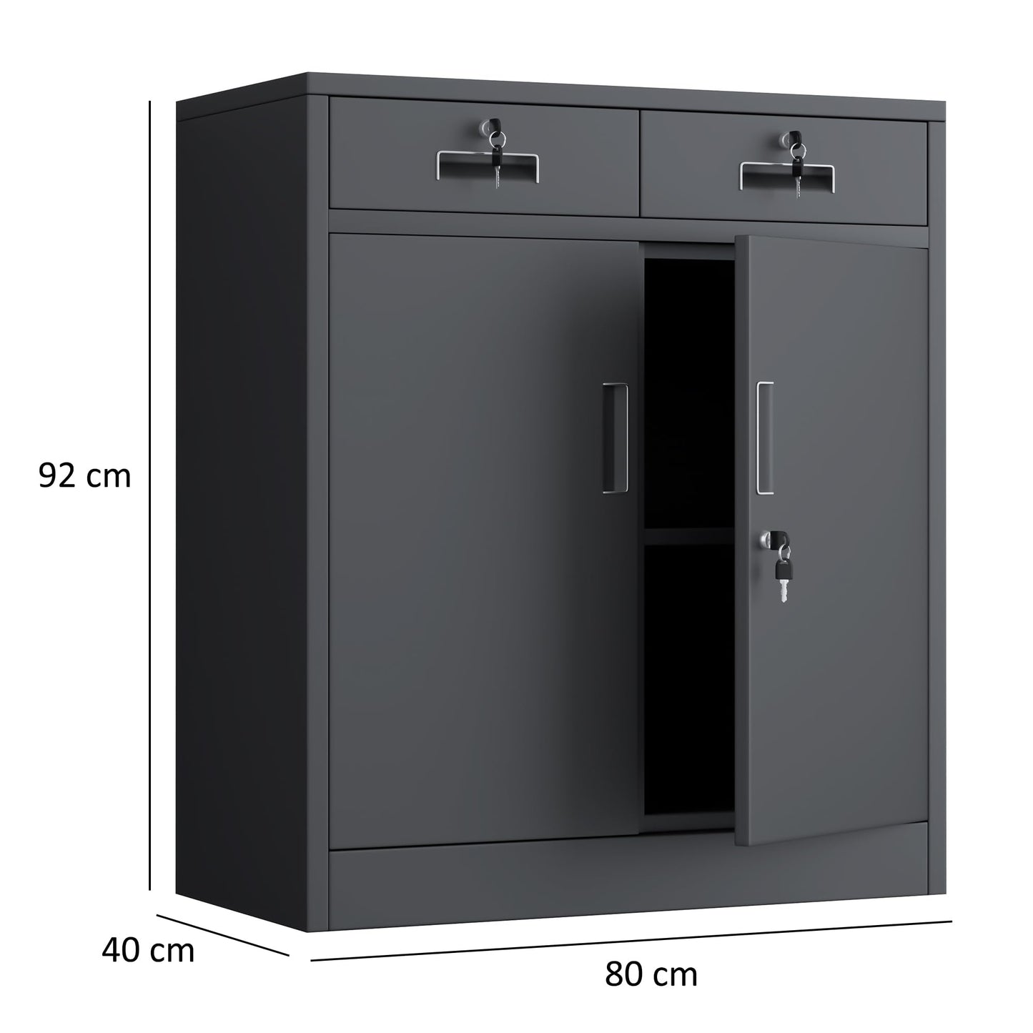 JINGUR Metal Storage Cupboard with Locking Doors and 2 Drawers (Black)