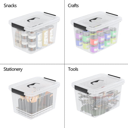 Dynko 4-pack 10 Liters Plastic Storage Boxes, Clear Boxes with Lids