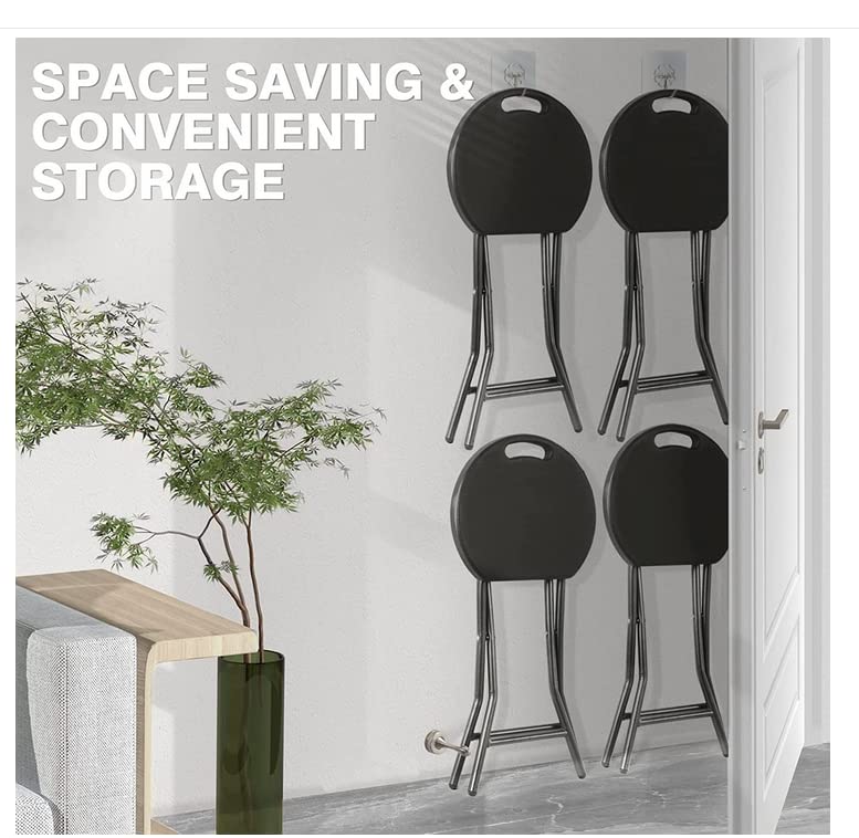 RFIVER Folding Stools,Set of Two,Light Weight Metal and Plastic Foldable Stools,136kgs Capacity,2-Pack Black,CH1001