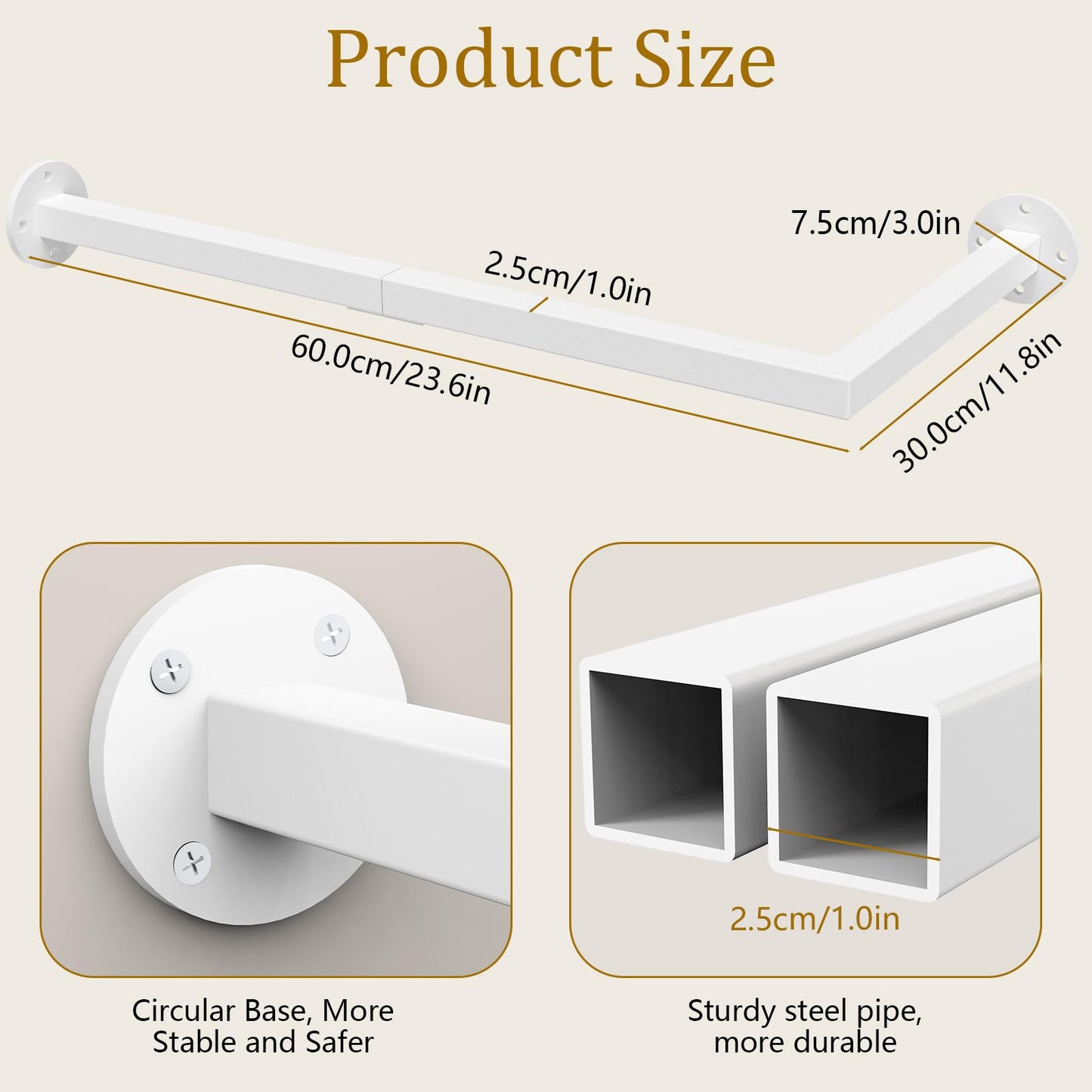 Yawinhe Wall Mounted Clothes Rail,60cm Clothing Rack,White,1 Pack