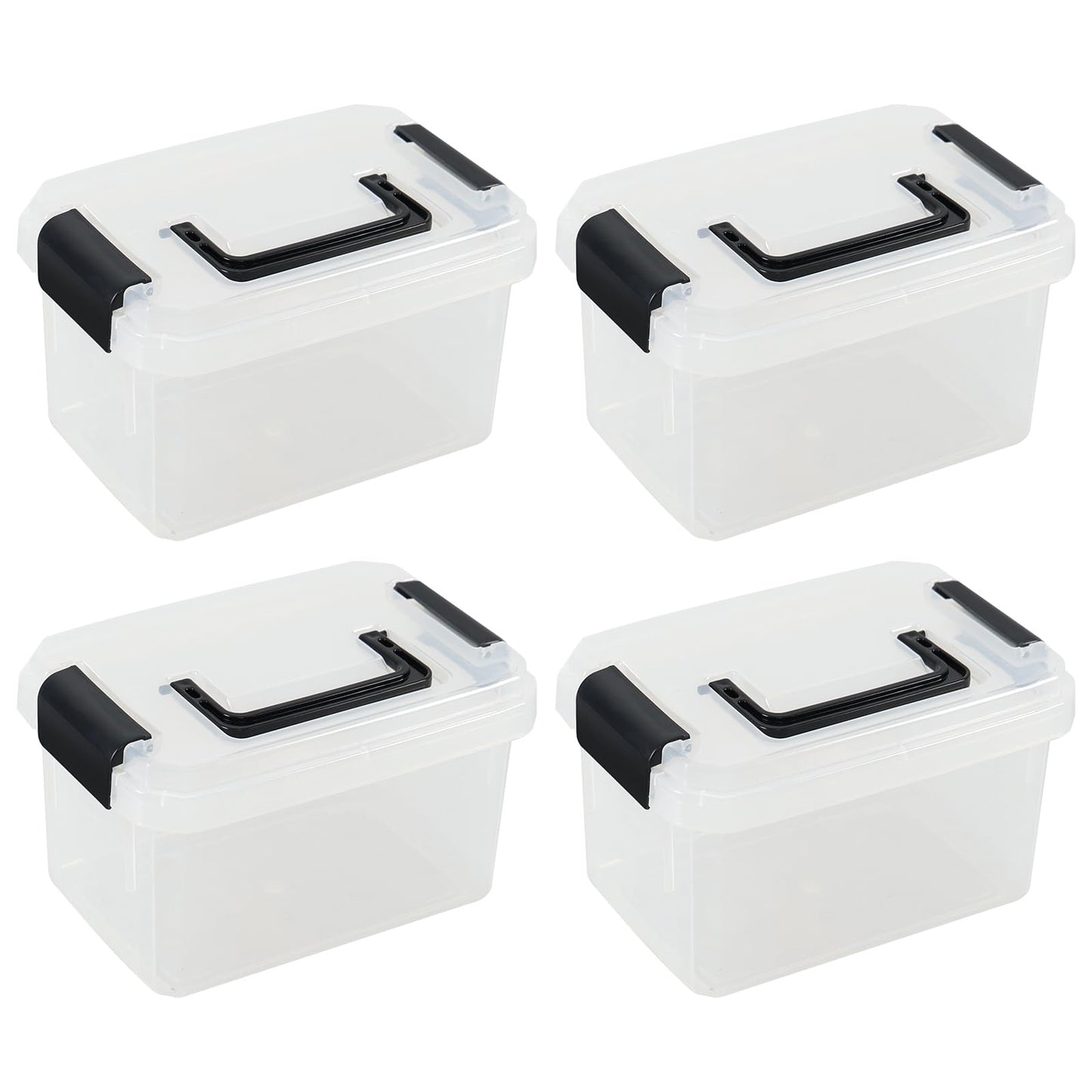 Doryh 4 Pack 2 L Clear Plastic Lidded Storage Boxes with Handles