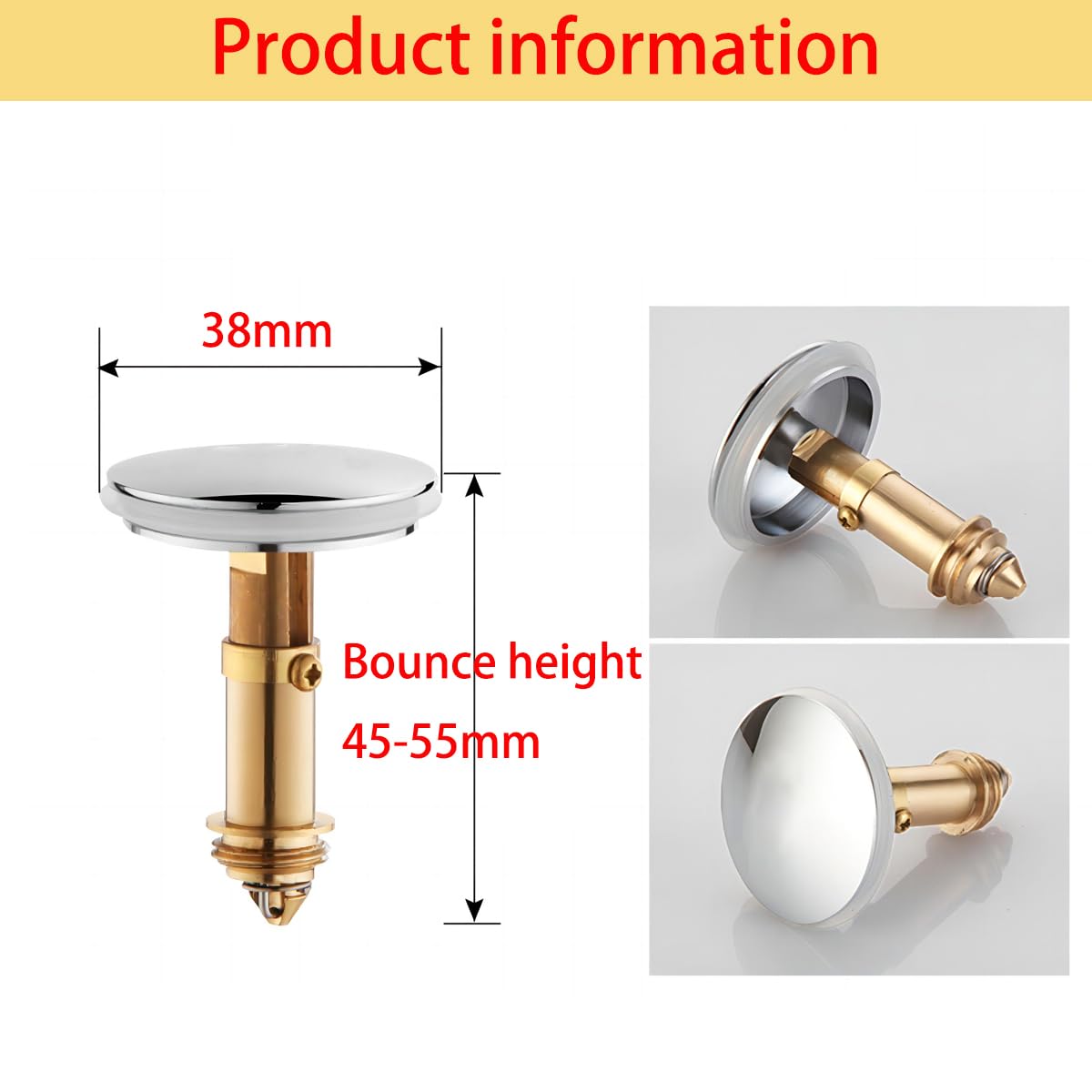 Qrity Push Pop-Up Click Clack Plug Stopper 38mm, Bathroom Sink Drain Plug Stopper, Drain Sink Waste Plugs, Brass Pop-up Stopper