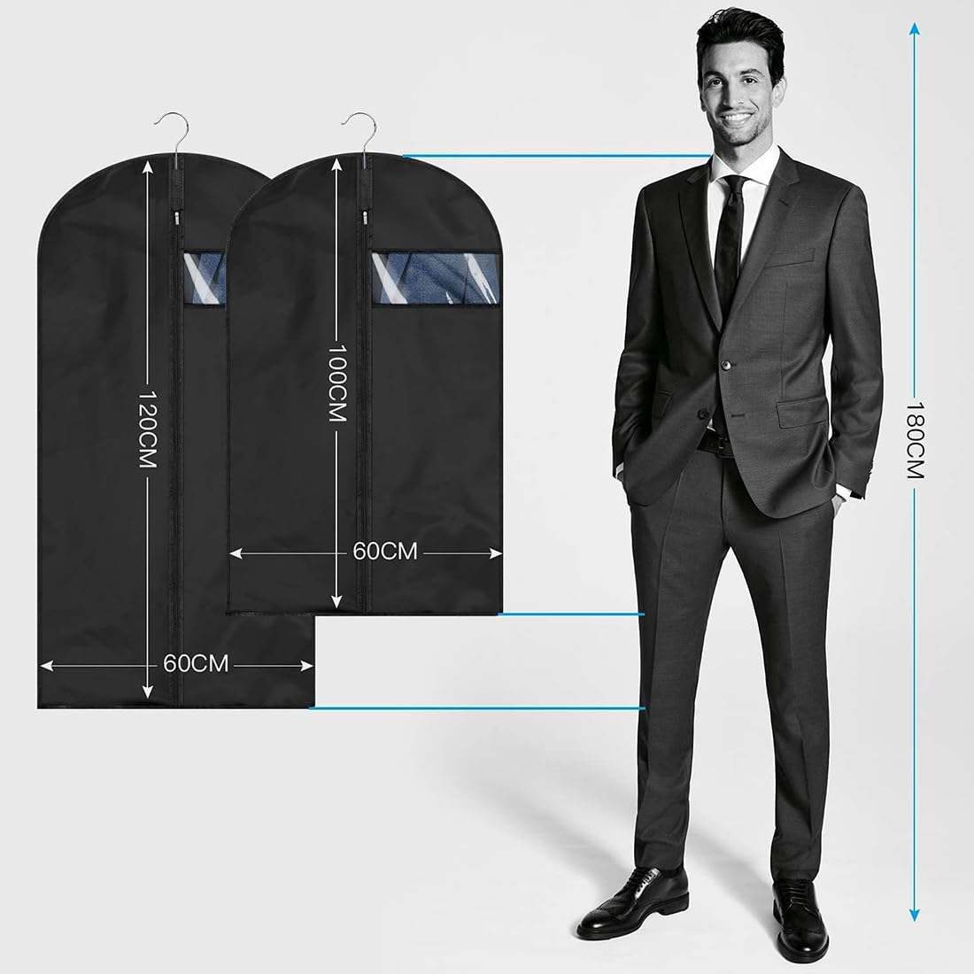 XIANTIAN Clothes Protector Bags Dustproof Clothes Covers Moth Proof Coat Covers with Zip， Set of 5 Foldable Washable Clear Lightweight Garment Bags