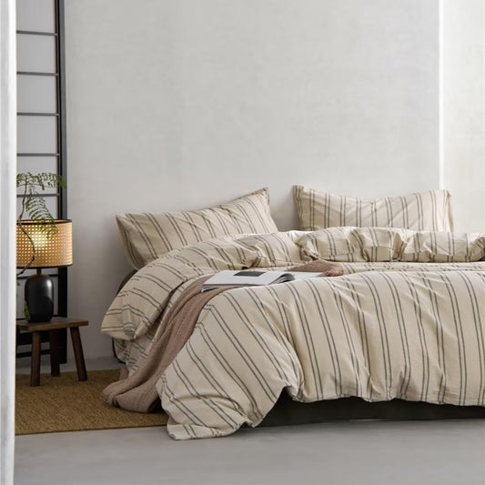 Ruccit Beige Duvet Cover Sets Double Bed Green Striped 100% Washed Cotton Cream Duvet Cover Double Kids Teens Modern 3pcs Quilt Cover Farmhouse