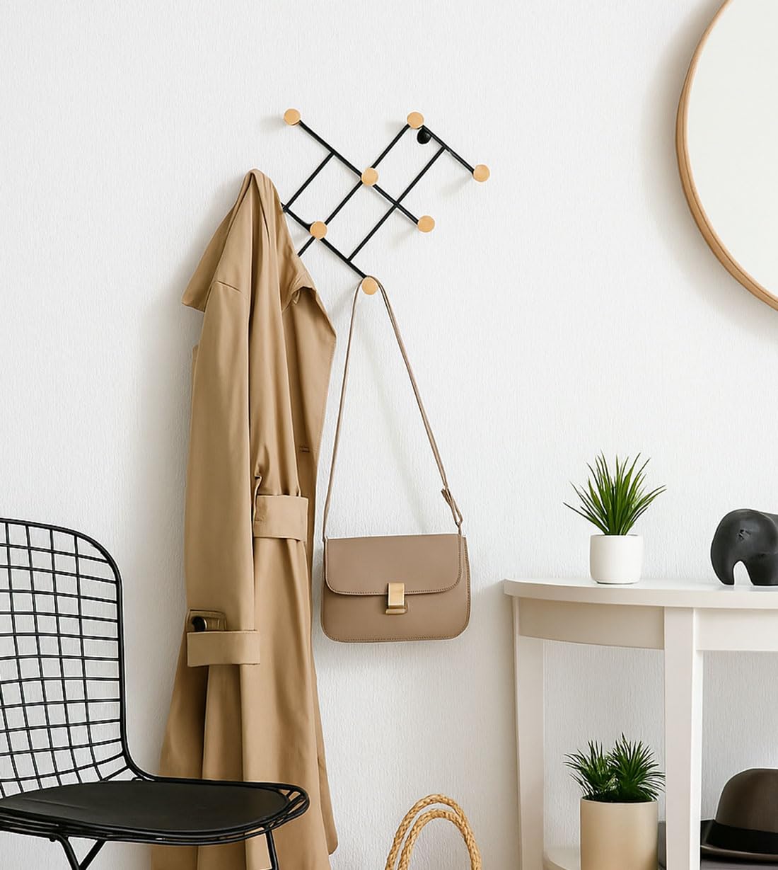 ASPECT Wall Mounted Coat Rack/Hanger,10 Wooden Hooks