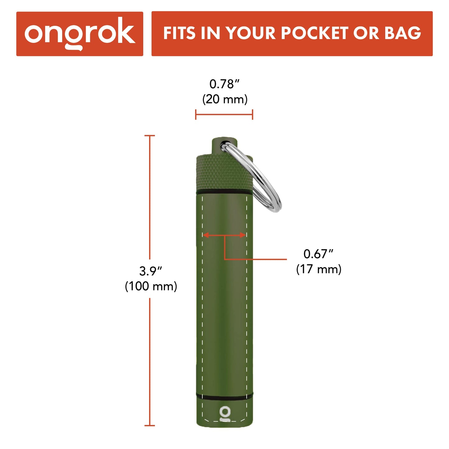 ONGROK Premium Storage Tube, Keychain, Pocket-Sized, Airtight, Aluminum Metal Holder and Case (Green)