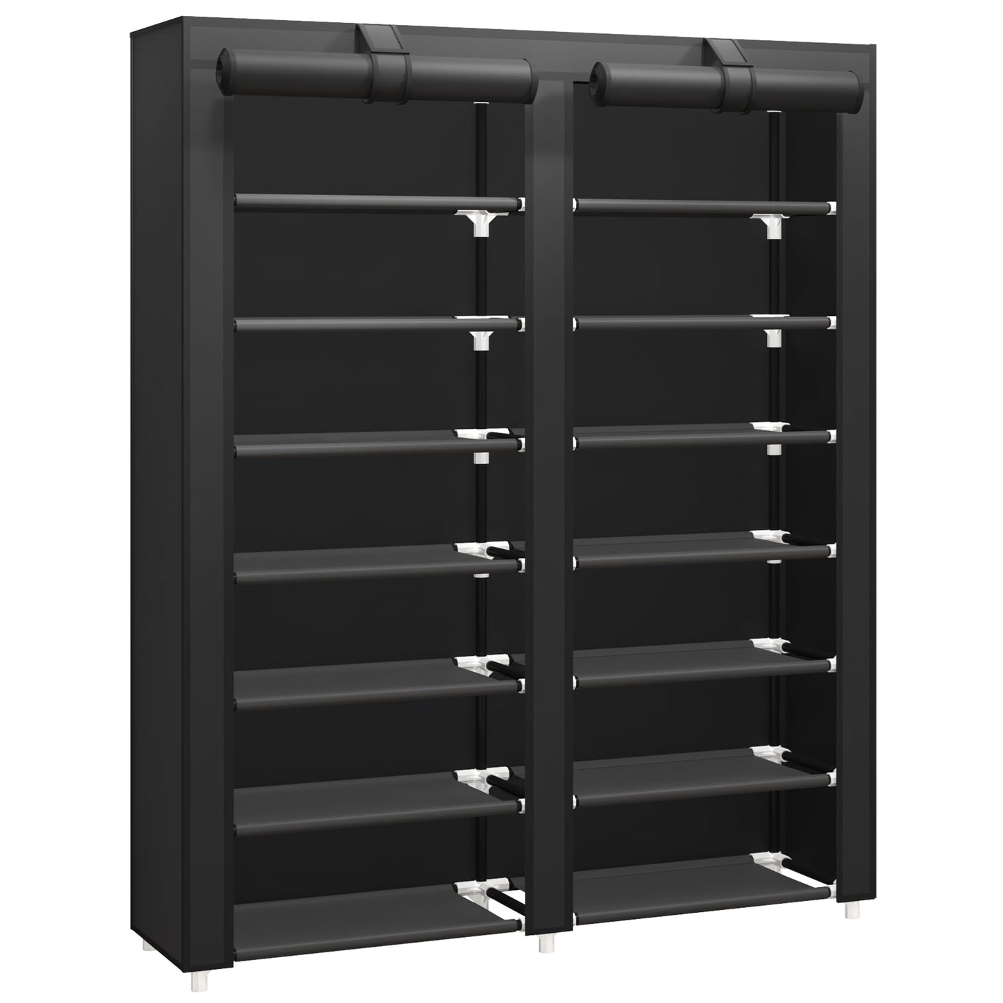 JIUYOTREE 7-Tier Dustproof Shoe Rack Holds 28 Pairs Shoes, Black