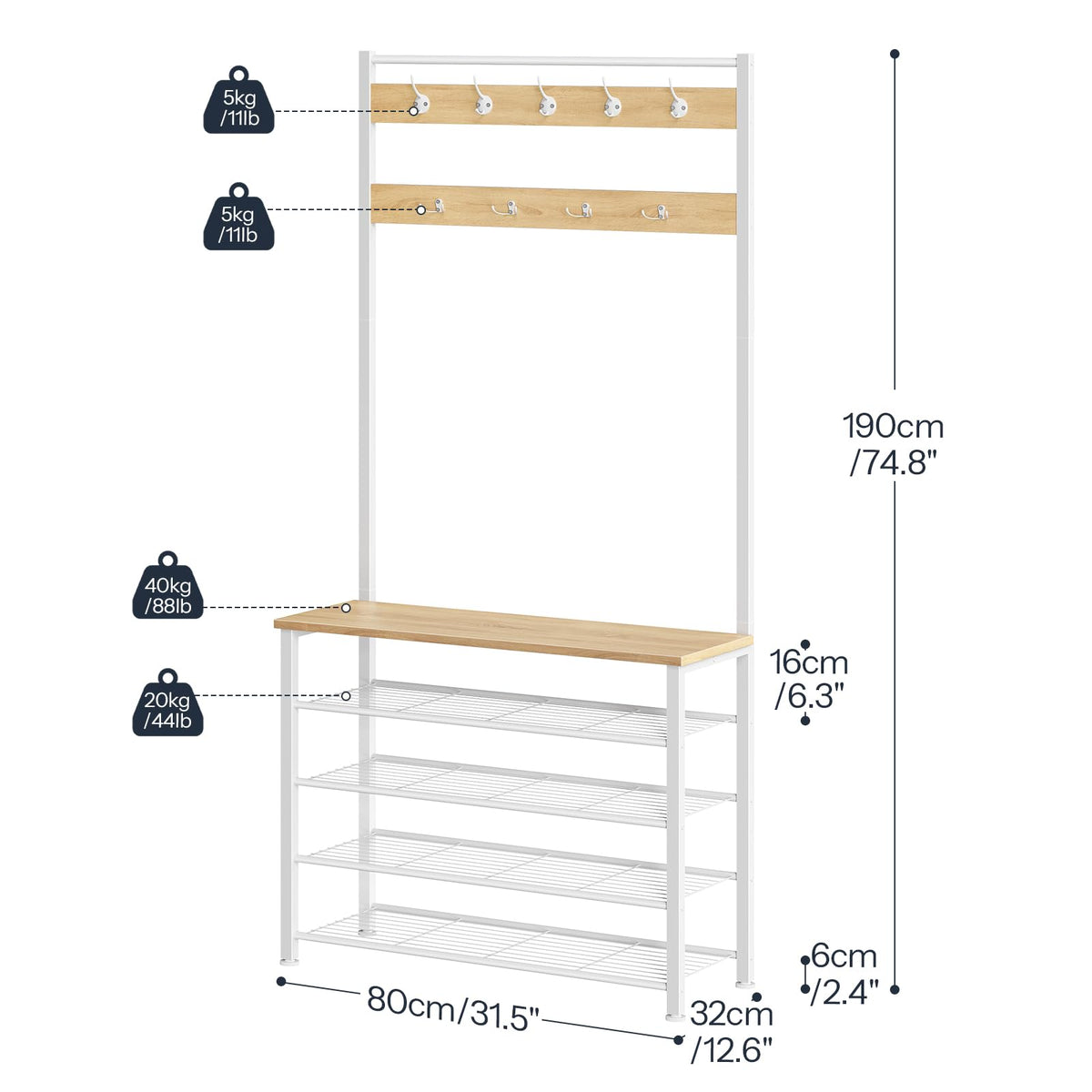 HOOBRO Coat Stand, Coat Rack with Shoe Storage, Free Standing Hall Tree with 9 Hooks, Shoe and Coat Rack for Hallway, Entryway, Metal Frame, Sturdy