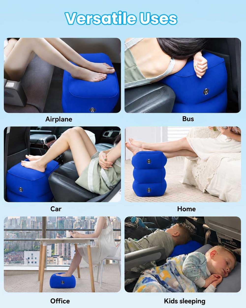 Airplane FootRest: Inflatable Footrest for Kids to Sleep, Adjustable Height Leg Rest Pillow in Office & Home, Toddlers Travel Bed Box