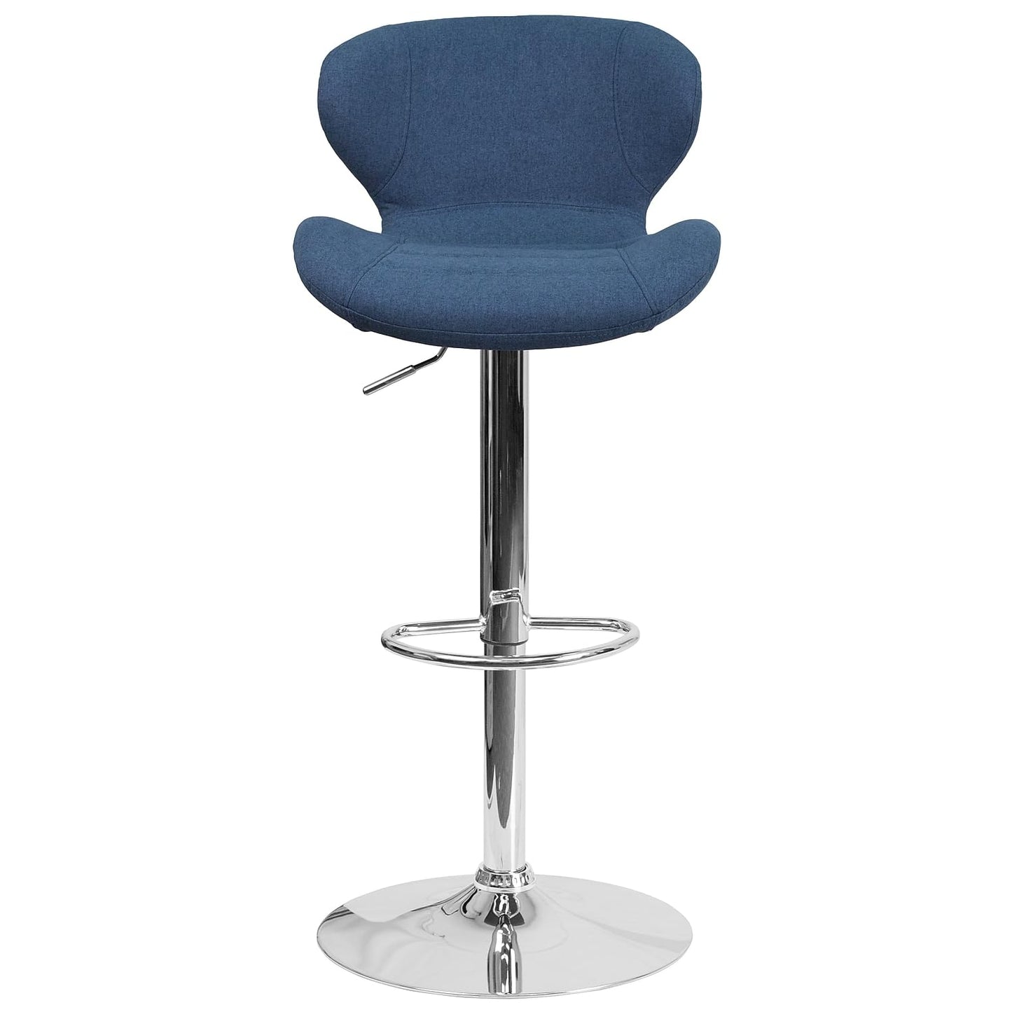 Flash Furniture Denville 2 Pack Contemporary Blue Fabric Adjustable Height Barstool with Curved Back and Chrome Base