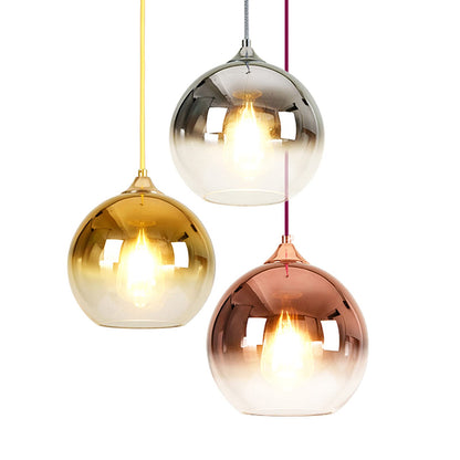 MZStech Spherical Gradient Color Glass Pendant Light Modern Glass Globe Lamp Chandelier Hanging Light (Rose Gold, 25cm)