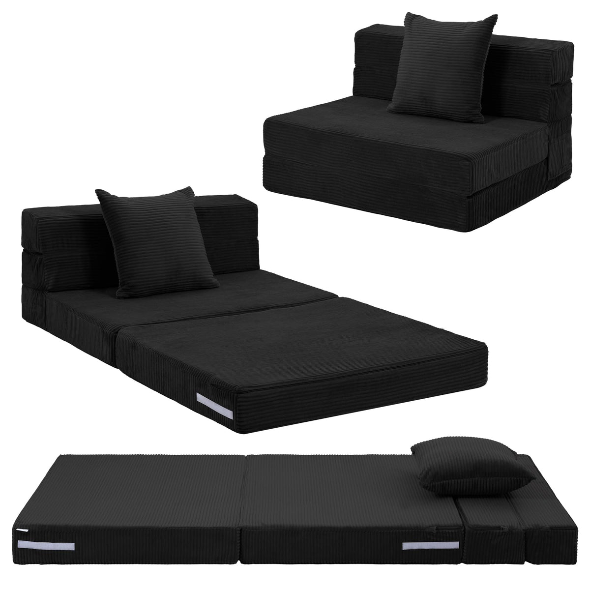 MeMoreCool Folding Mattress Single, Corduroy Fold Out Sofa Bed, Grey