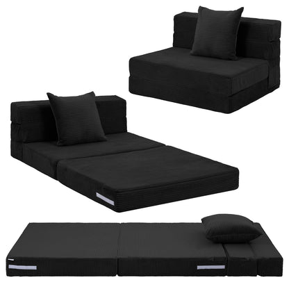 MeMoreCool Folding Mattress Single, Corduroy Fold Out Sofa Bed, Grey