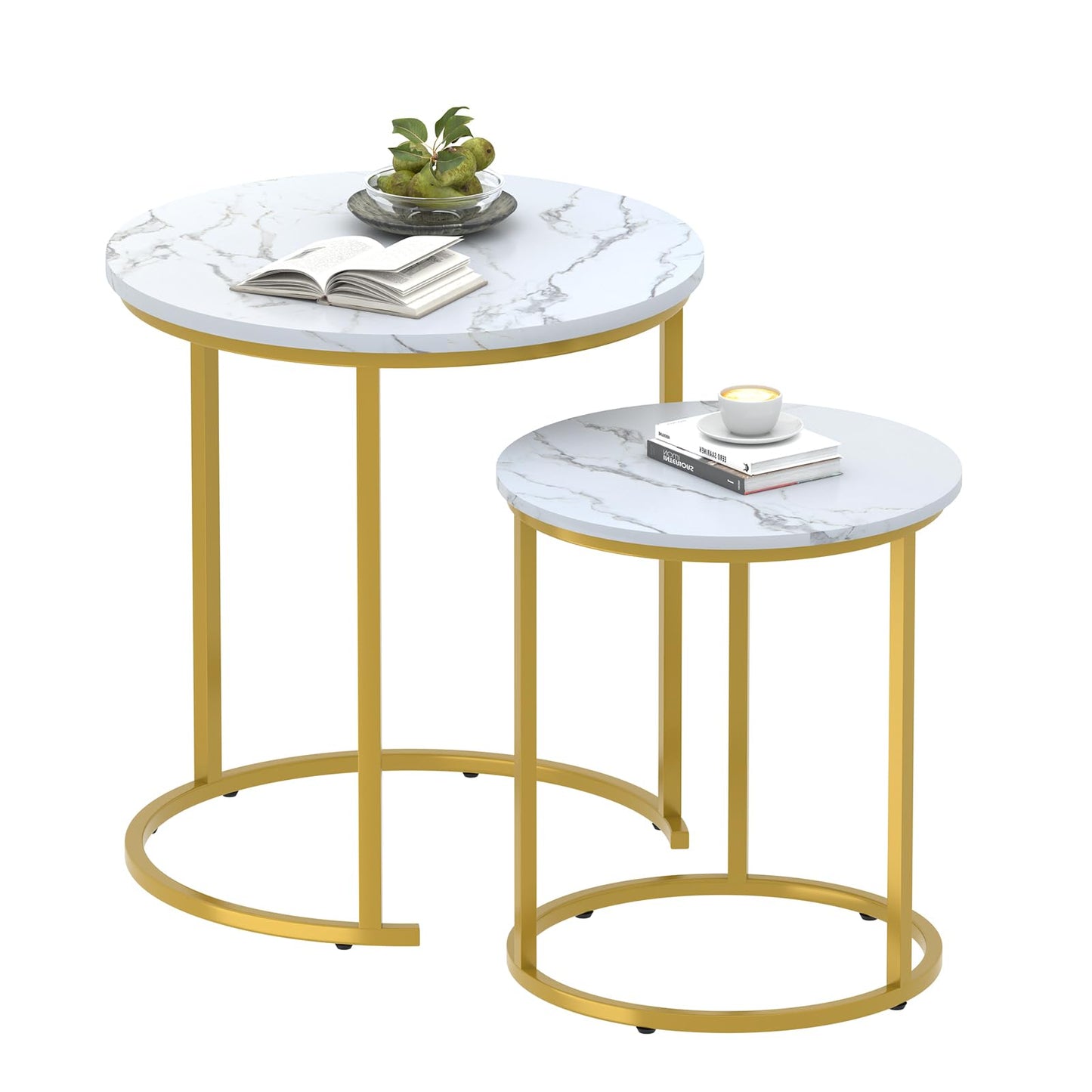 Garden 4 you Round Coffee Table for Living Room,White Nest of Tables Set of 2,Nesting Tables End Table for Living Room, Bedroom, Office, Balcony