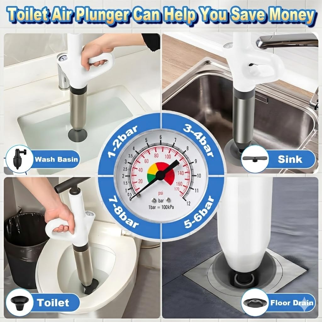 Toilet Unblocker Heavy Duty, Drain Unblocker, Sink Plunger (Off-white)