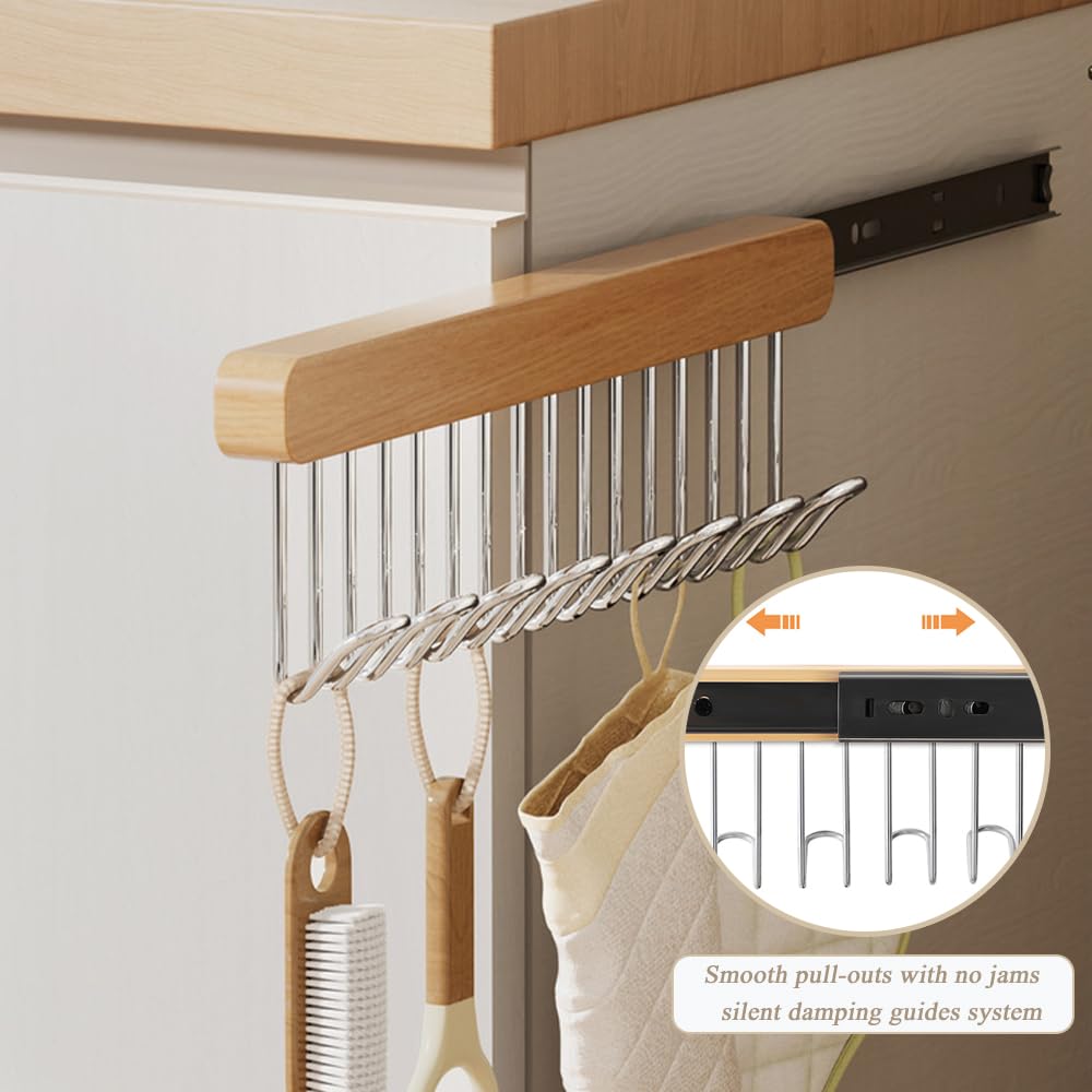 2 Pack Pull Out Belt Hanger for Closet, Wooden Hanger (8 Hooks, Left Pull)