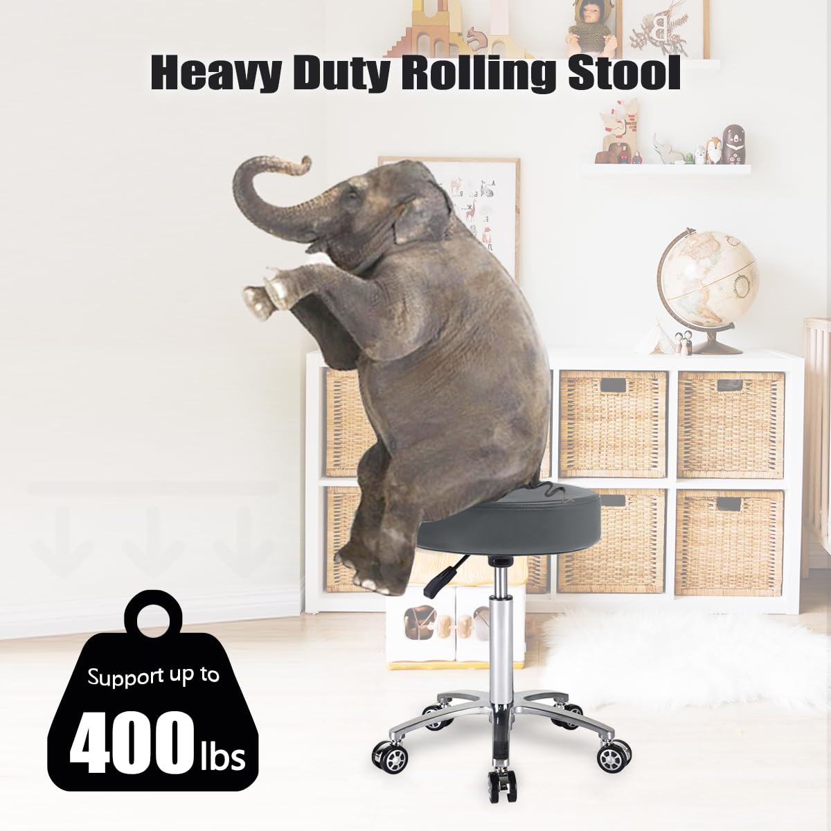 Antlu Massage Stool Chair on Wheels for Beauty Kitchen Salon Home Office, Adjustable High Rolling Swivel Stool (Grey)