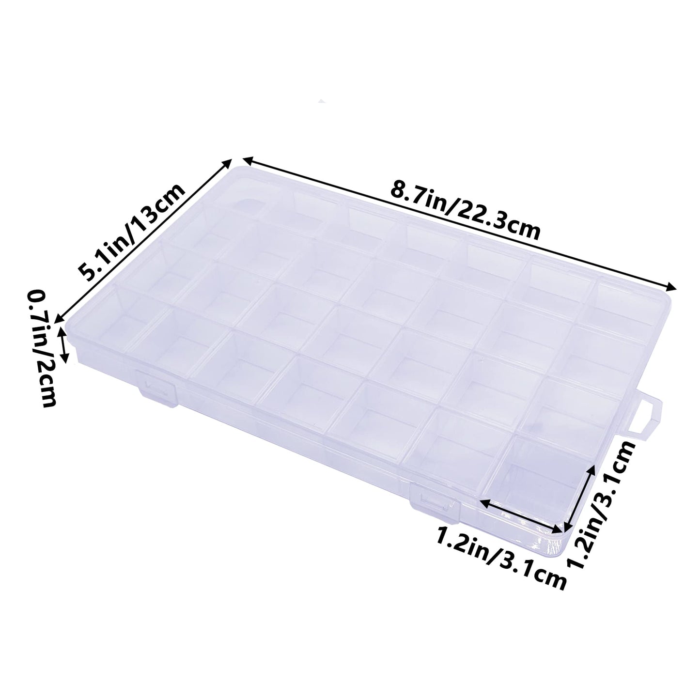 HAOBIN 28 Compartment Storage Box, Transparent Plastic, 22*13*2cm, Sturdy & Lockable, Ideal for Small Items & Accessories Organization