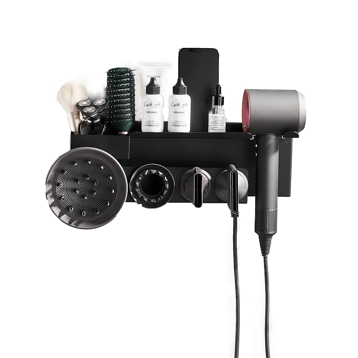 Hosoncovy Hair Dryer Wall Mount Holder Stand Blow Dryer Holder Rack Hook Organizer with Shelf for Dyson Supersonic Hair Dryer